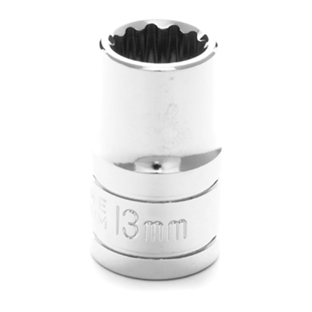 PERFORMANCE TOOL Chrome Socket, 1/2" Drive, 13mm, 12 Point, Shallow W32813